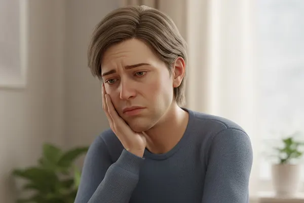 Man holding cheek in pain