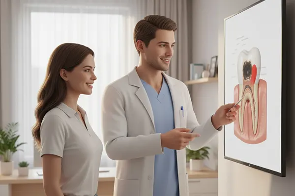 Dentist consulting with patient