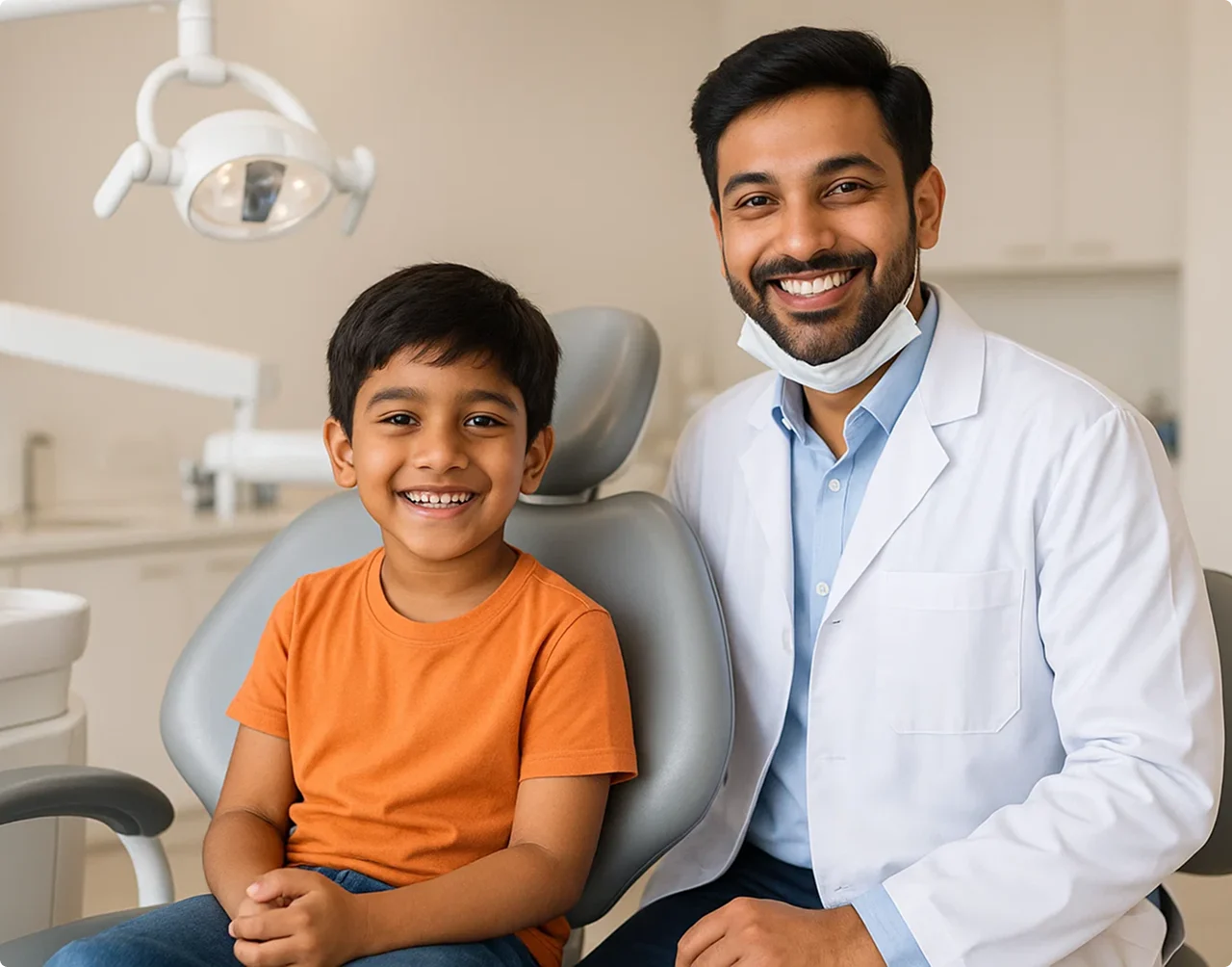Pediatric dentist with child